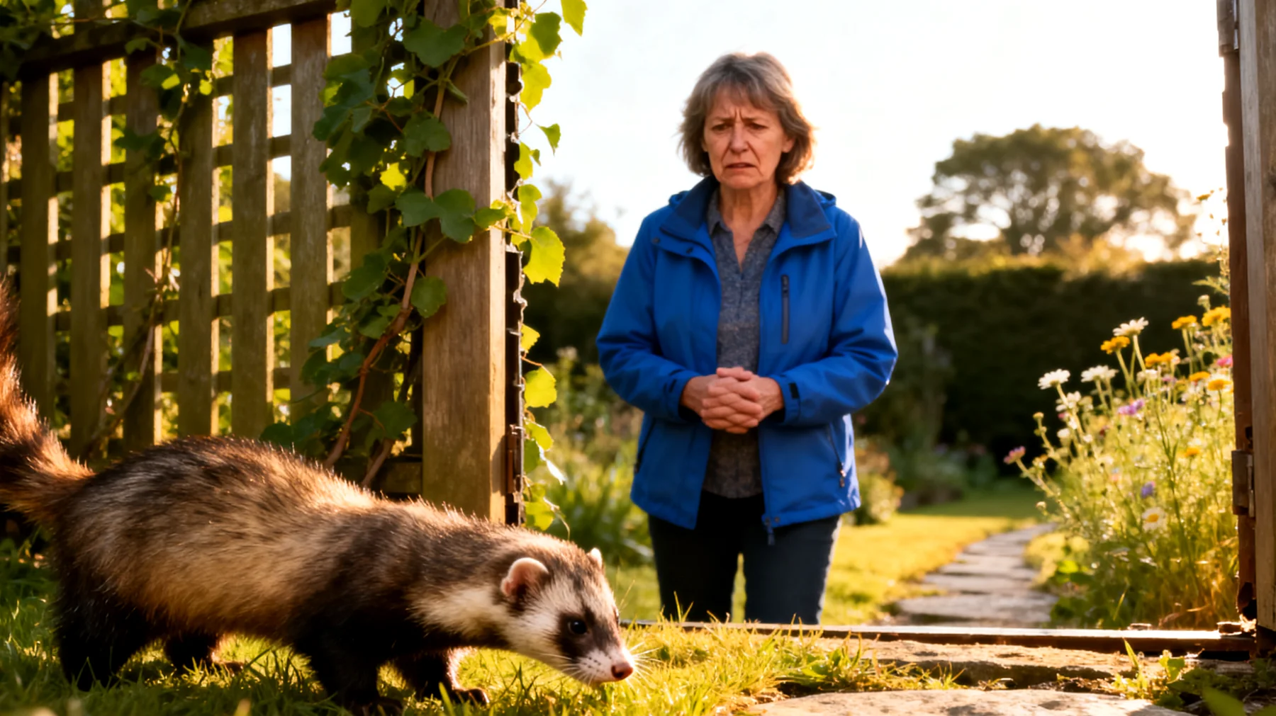 Frettchen benötigen sichere und artgerechte Außenbeschäftigung im Garten, da sie sehr neugierige und bewegungsfreudige Tiere sind, die ohne angemessene Sicherheitsvorkehrungen leicht entkommen oder sich verletzen können"