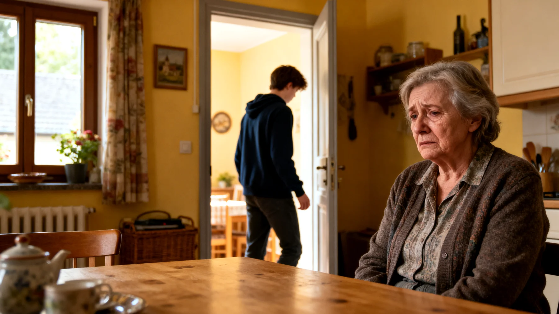 Die Großmutter bemerkt, dass ihr erwachsener Enkel/ihre erwachsene Enkelin starke Eifersucht gegenüber Geschwistern oder Cousins empfindet, wenn sie den anderen mehr Aufmerksamkeit, Unterstützung oder Ressourcen widmet. Dies führt zu Spannungen, Rückzug oder offenen Konflikten innerhalb der Familie, und die Großmutter fühlt sich zerrissen zwischen dem Wunsch, fair zu sein, und der Unmöglichkeit, allen gleichermaßen gerecht zu werden."