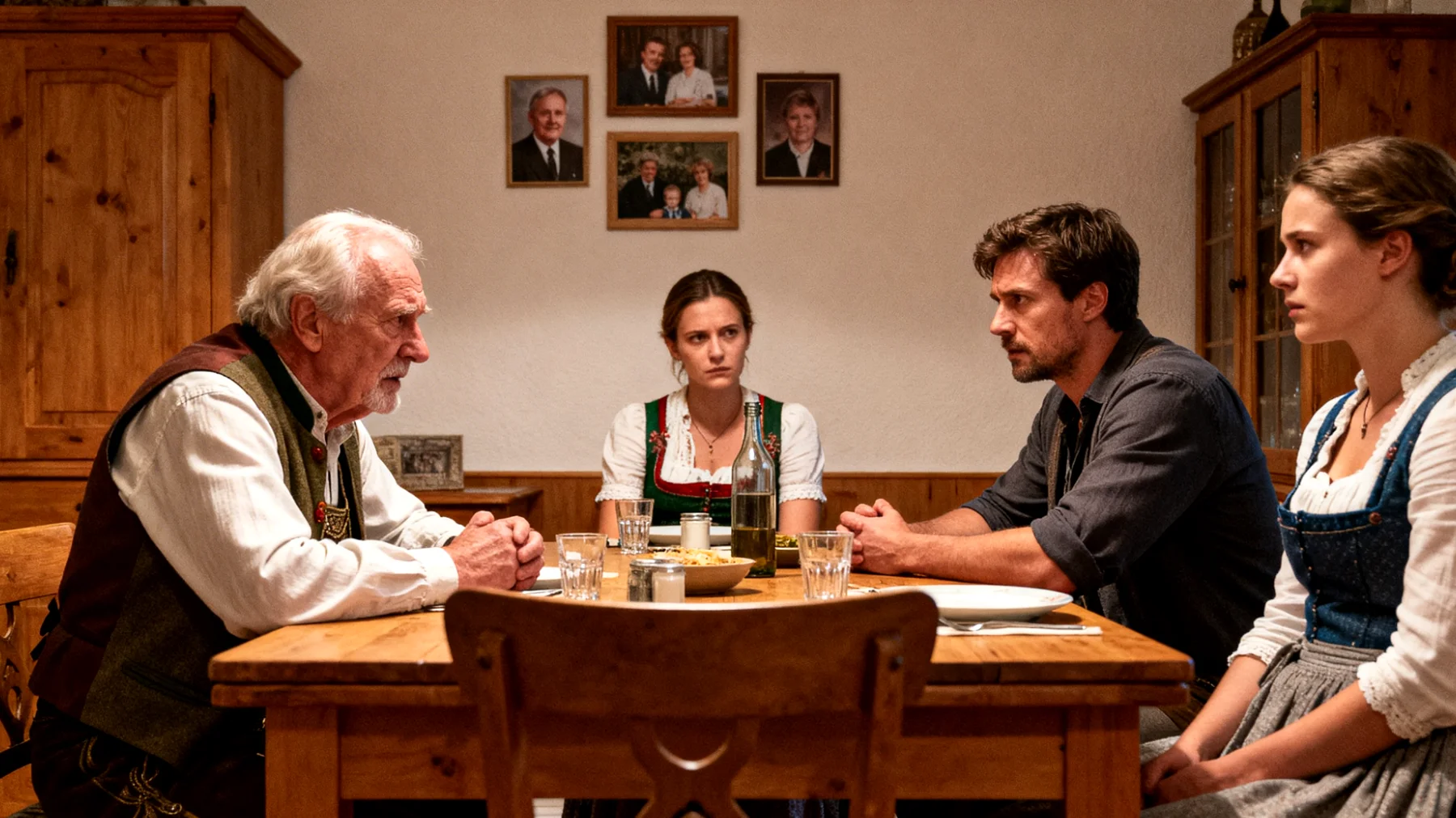 Der Großvater setzt klare Hausregeln und Grenzen, die seine erwachsenen Enkelkinder zunehmend ablehnen und infrage stellen. Die jungen Erwachsenen fordern mehr Autonomie und betrachten die Regeln des Großvaters als veraltet und unangemessen für ihr Alter, während der Großvater das Gefühl hat, dass seine Autorität und Lebenserfahrung nicht respektiert werden."