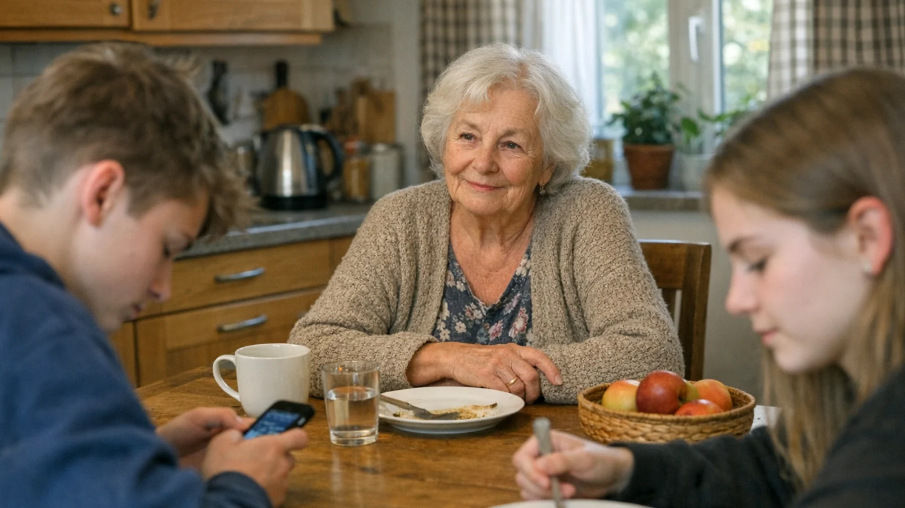 Die Oma bemerkt, dass ihre Enkelkinder (Jugendliche) kaum über ihre Gefühle, Sorgen oder inneren Erlebnisse sprechen. Die Gespräche bleiben oberflächlich und beschränken sich auf alltägliche Themen. Die Oma fühlt sich emotional ausgeschlossen und weiß nicht, wie sie eine tiefere, vertrauensvolle Verbindung zu ihren Enkeln aufbauen kann, ohne aufdringlich zu wirken."