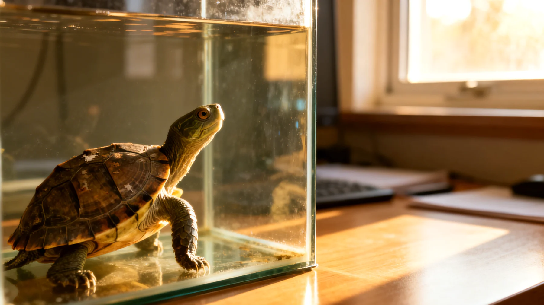 Schildkröten benötigen in der Wohnung ausreichend Platz, geeignete Temperaturzonen und UV-Beleuchtung, um artgerecht gehalten zu werden, was oft unterschätzt wird"