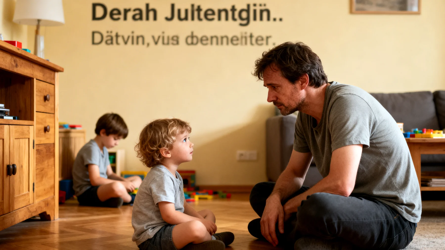 Der Vater fühlt sich schuldig und hilflos, weil er bemerkt, dass sein jüngeres Kind deutlich weniger Aufmerksamkeit, Lob und Zeit von ihm bekommt als das ältere Geschwisterkind. Das jüngere Kind reagiert zunehmend mit Eifersuchtsausbrüchen, Weinen und aggressivem Verhalten gegenüber dem Geschwisterkind, um die Aufmerksamkeit des Vaters zu erzwingen. Der Vater weiß nicht, wie er beiden Kindern gerecht werden kann, ohne das eine zu bevorzugen oder das andere zu vernachlässigen."