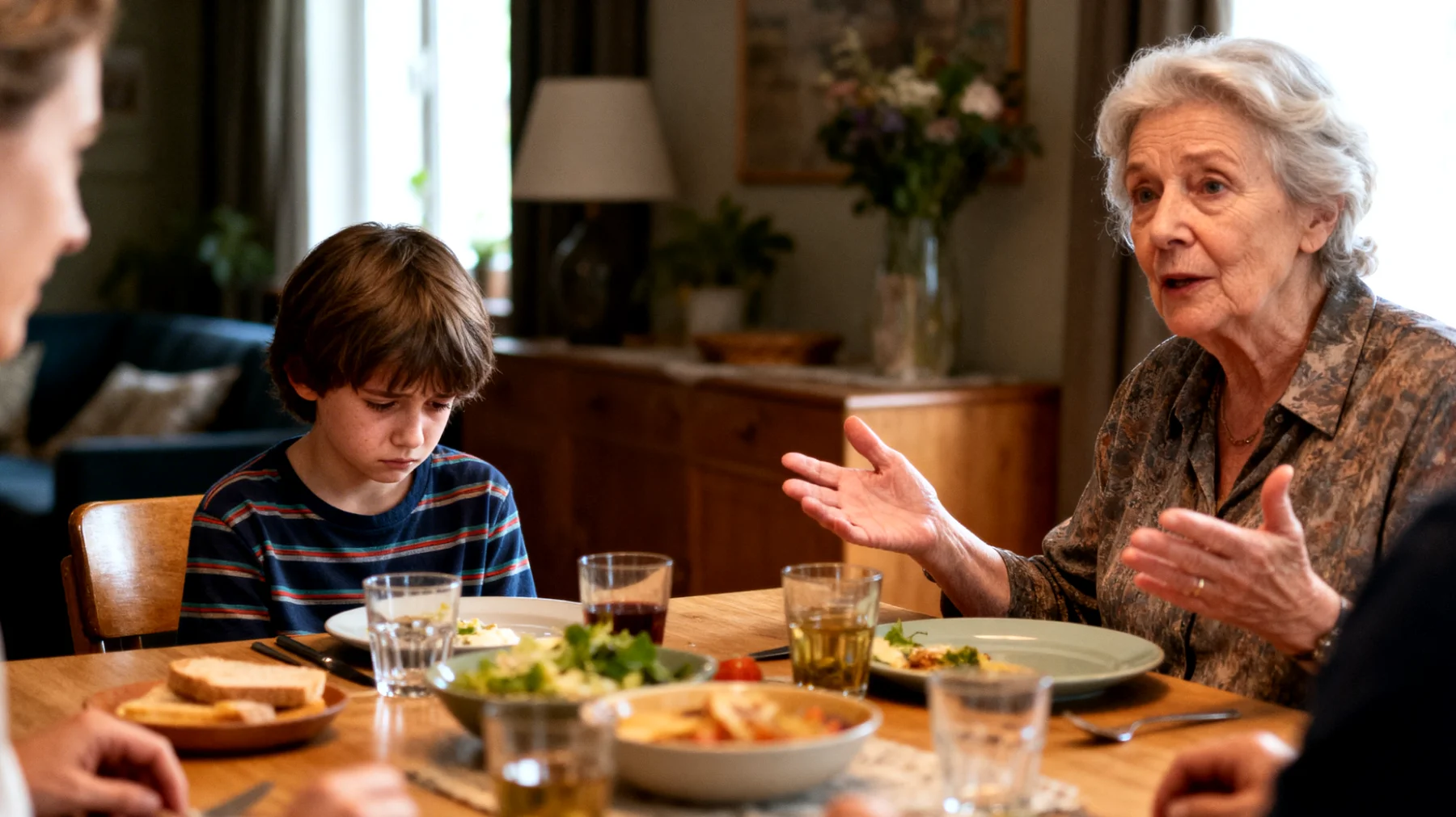 Die Großmutter setzt ihre Enkelkinder unter übermäßigen Druck, indem sie unrealistische Erwartungen an ihre schulischen Leistungen und außerschulischen Aktivitäten stellt. Sie vergleicht die Kinder ständig mit anderen Gleichaltrigen oder mit den Leistungen ihrer eigenen Kinder in der Vergangenheit, was bei den Enkelkindern zu Stress, Versagensangst und einem Gefühl der Unzulänglichkeit führt."