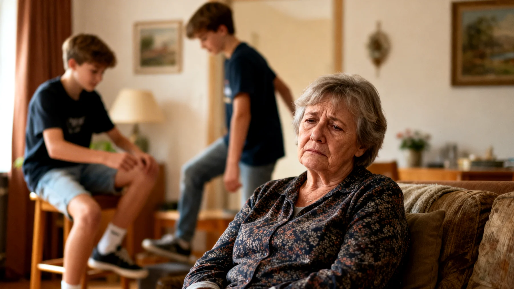 Die Großmutter fühlt sich körperlich erschöpft und zeitlich überfordert, da sie regelmäßig die Betreuung ihrer Enkelkinder im Teenageralter übernimmt. Sie liebt ihre Enkel sehr, merkt jedoch, dass ihre Energie nicht mehr ausreicht, um mit dem Tempo und den Bedürfnissen der Jugendlichen mitzuhalten. Dies führt zu inneren Schuldgefühlen, weil sie das Gefühl hat, nicht genug geben zu können, und gleichzeitig zu wachsender Erschöpfung, die die Qualität der Beziehung zu beeinträchtigen droht."